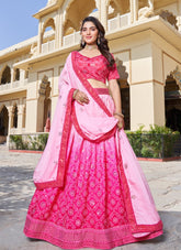 Rubbed Mukesh Cin Allover Lehenga in Pink
